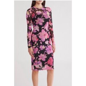 AFRM Los Angeles Loah Mesh Floral Print Long Sleeve Bodycon Midi Dress XS
